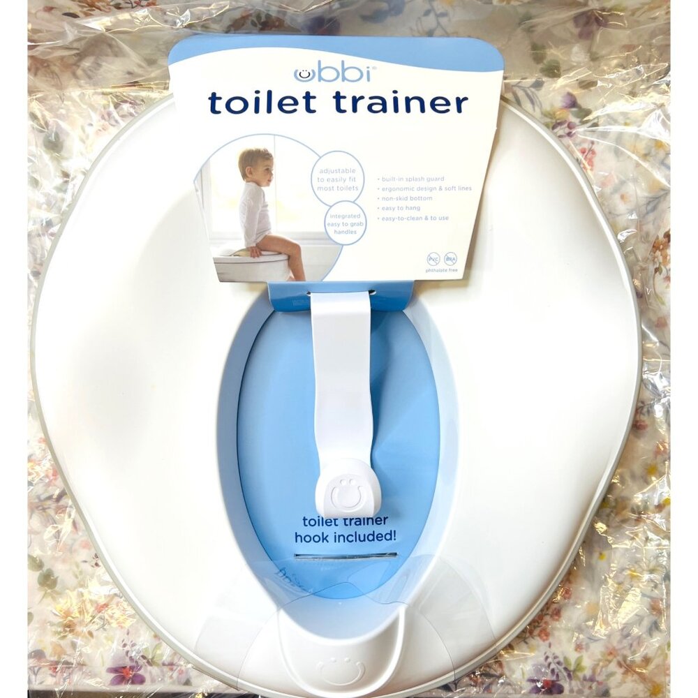Ubbi Toilet Trainer With Hook Adjustable & Easy-To-Clean Blue & White